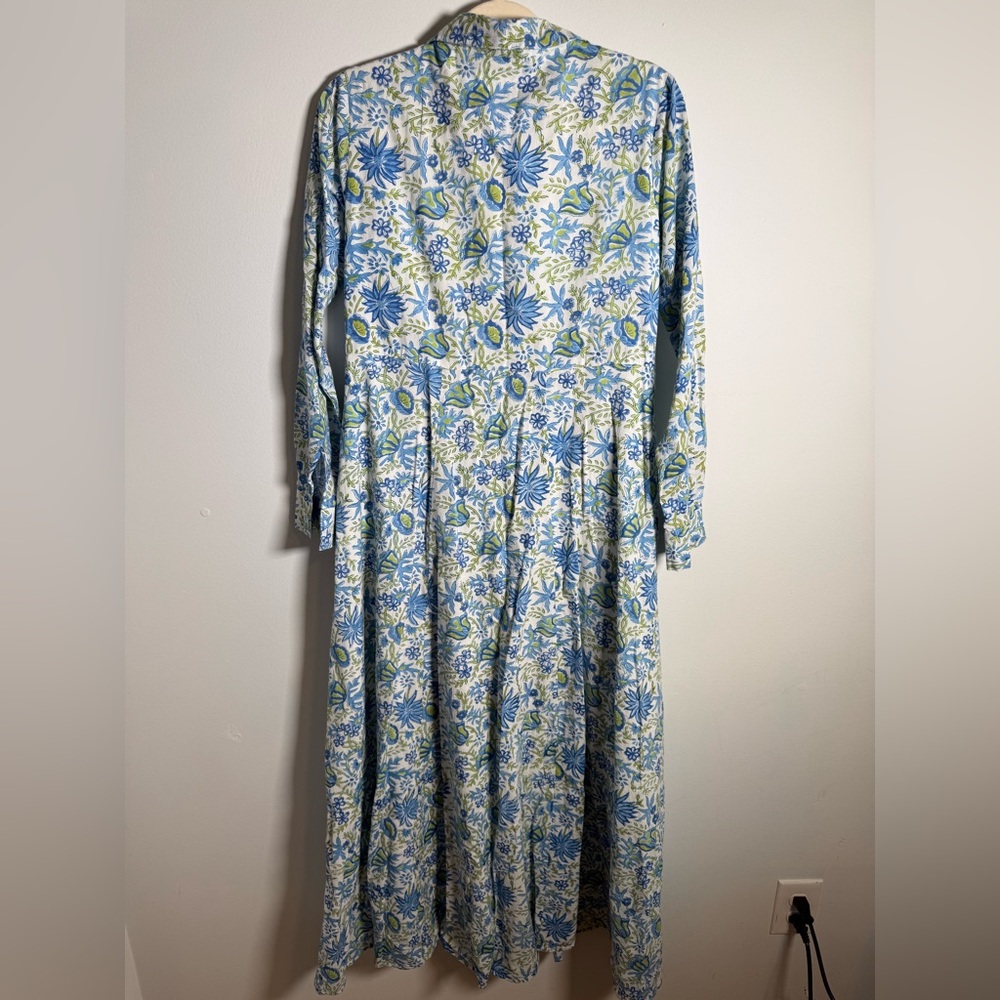 LIVRO Blue Floral Cotton Maxi Dress | Long Sleeve Button Front | India Made‎ | S - Picture 2 of 8
